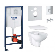 Grohe komplekts - pods ar SC vāku BauCeramic Rimless, rāmis h=1130 mm, taustiņš Arena Cosmo hroms, stiprin
