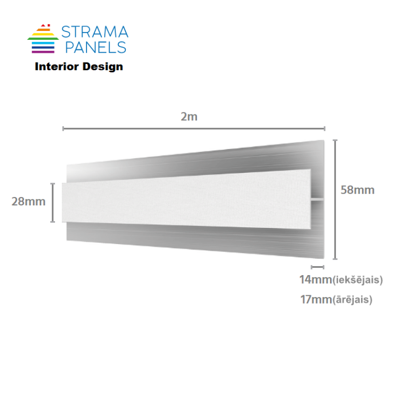 Strama Panels Alumīnija savienojuma profils H (2m) (Light Grey Textile V)